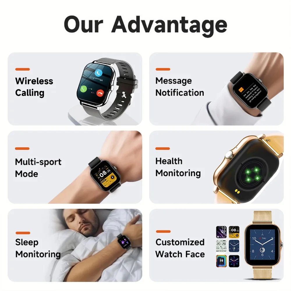 Eraysun 2024 Hot Selling Smart Watch Sport Fitness Call Waterproof Custom Reloj Custom SmartWatch Big Touch Screen For Men Women