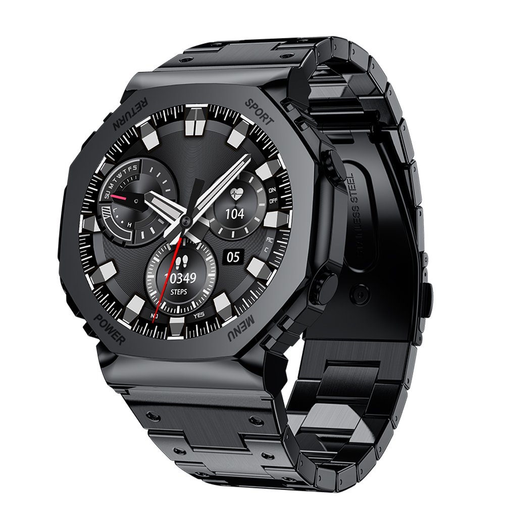 2024 New AW51 Smart watch 1.32inch Amoled BT call Voice assistant Heart rate Sport luxury business Steel strap smartwatch