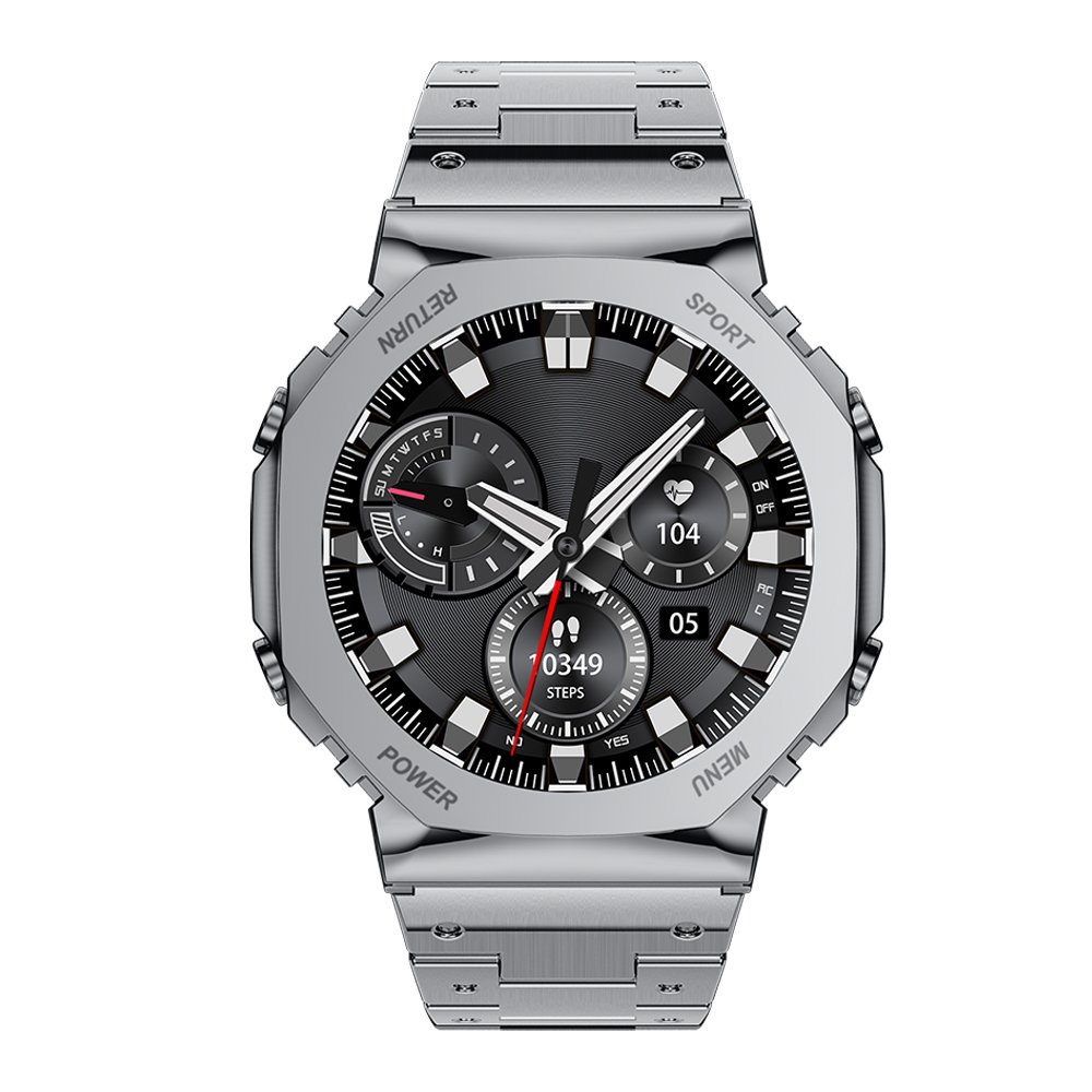 2024 New AW51 Smart watch 1.32inch Amoled BT call Voice assistant Heart rate Sport luxury business Steel strap smartwatch