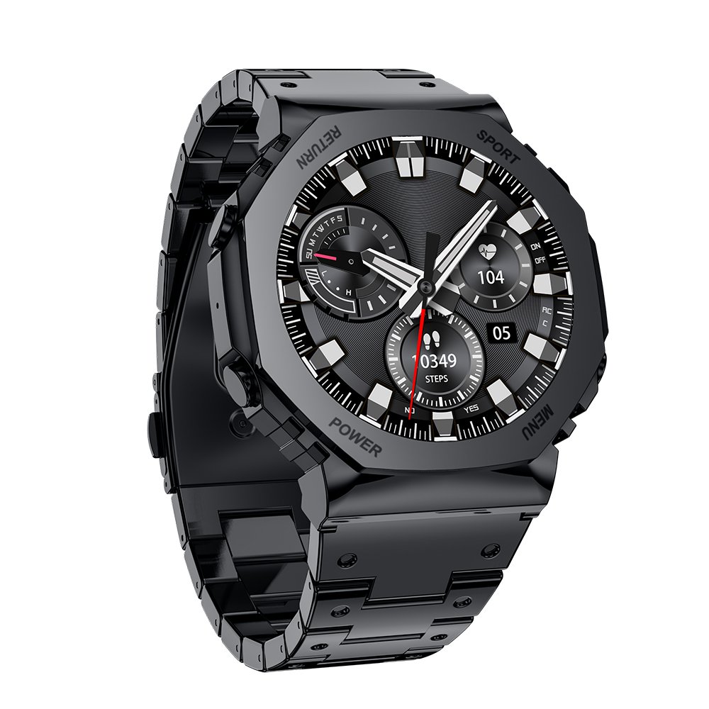 2024 New AW51 Smart watch 1.32inch Amoled BT call Voice assistant Heart rate Sport luxury business Steel strap smartwatch