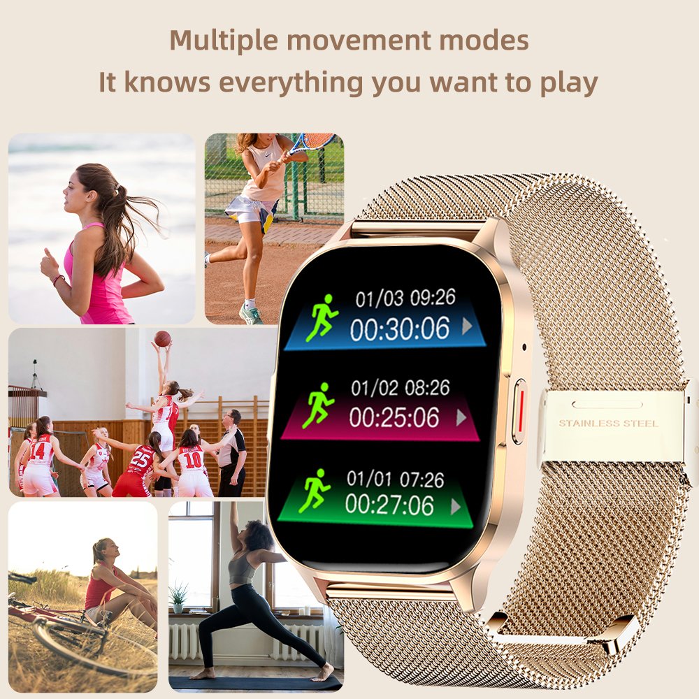 SENBONO Air3 stainless steel Smart watch women square AMOLED screen BT Call blood pressure Heart rate Smartwatch for Android iOS