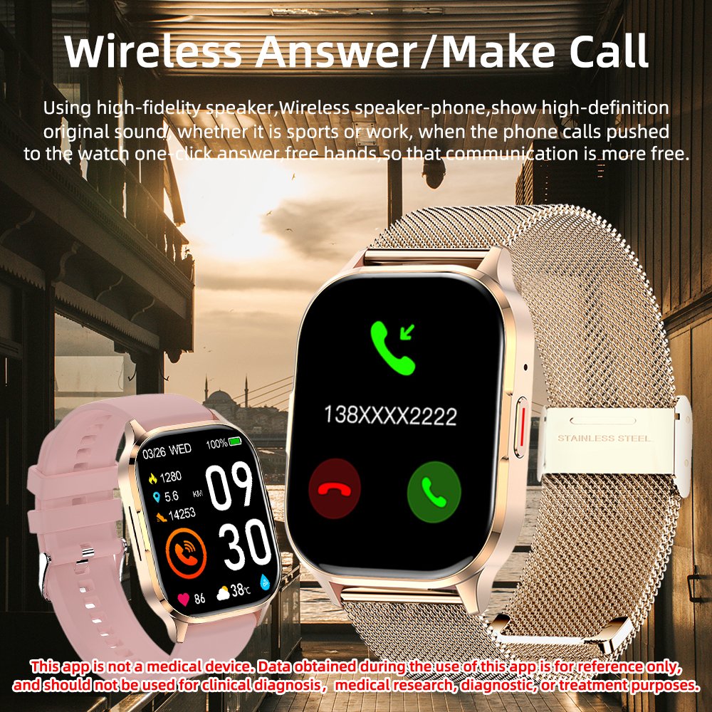 SENBONO Air3 stainless steel Smart watch women square AMOLED screen BT Call blood pressure Heart rate Smartwatch for Android iOS
