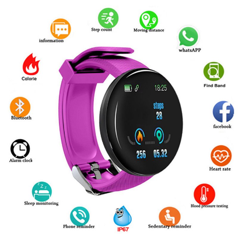 D18 Smart Watch For Ladies Blue tooth Fitness Tracker Digital Watches Men Smartwatch Blood Pressure IOS Android Smart Bracelet