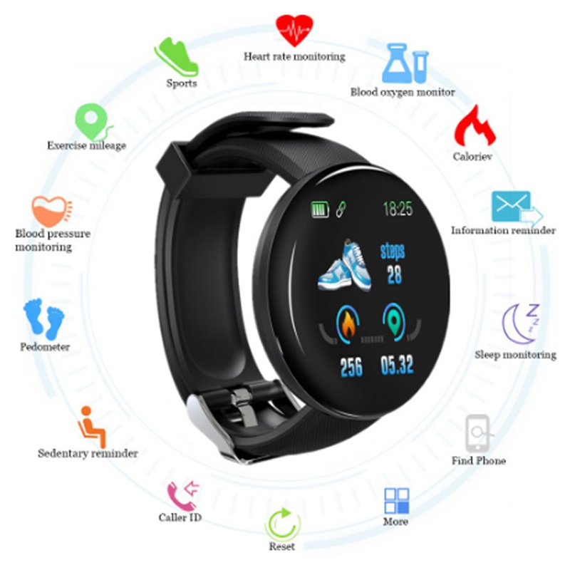 D18 Smart Watch For Ladies Blue tooth Fitness Tracker Digital Watches Men Smartwatch Blood Pressure IOS Android Smart Bracelet