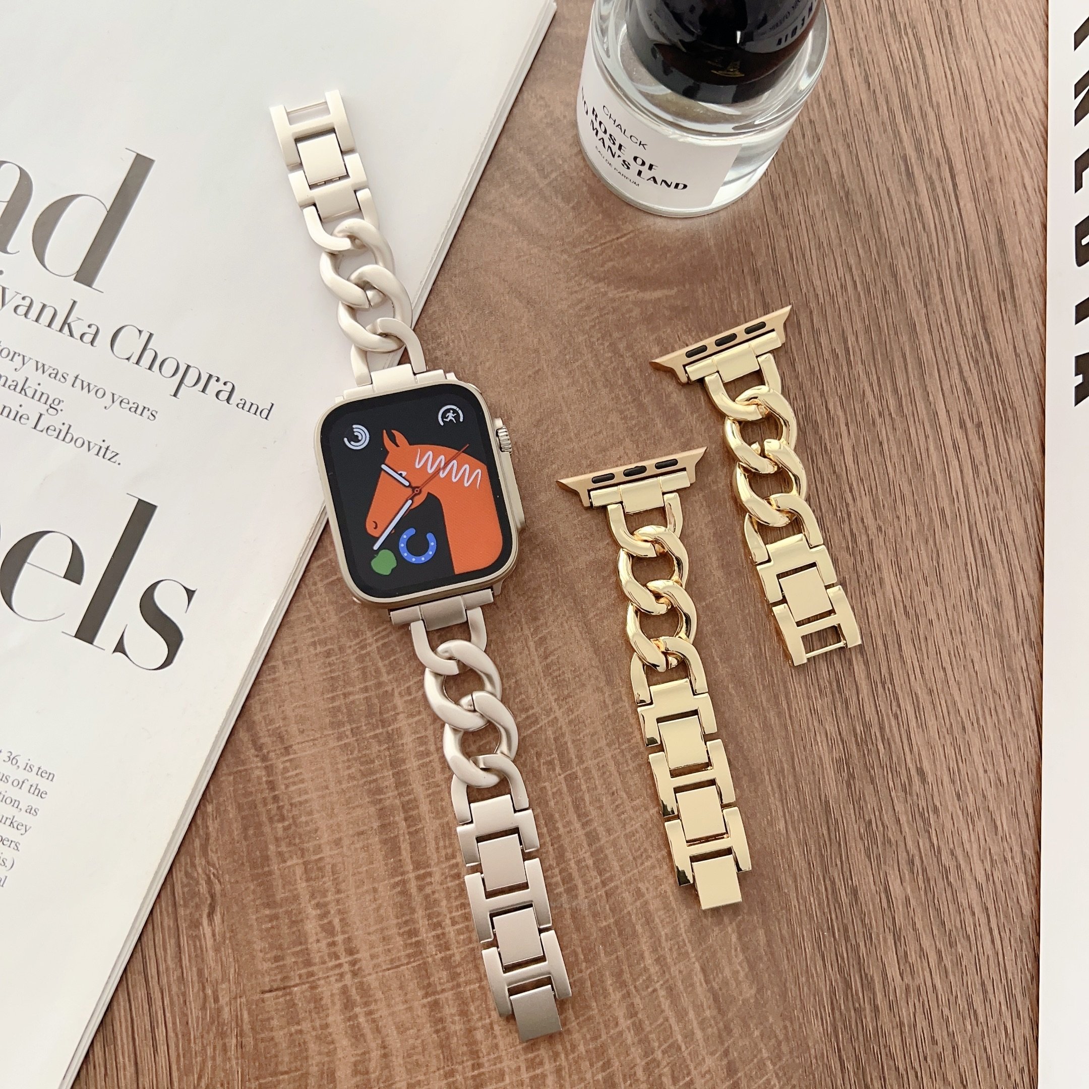 hot Charm Custom Metal Smart Watch Strap Chain 1 2 3 567 Stainless Steel Luxury Bracelet Watch Band For Apple 44 40 45 4142 38mm