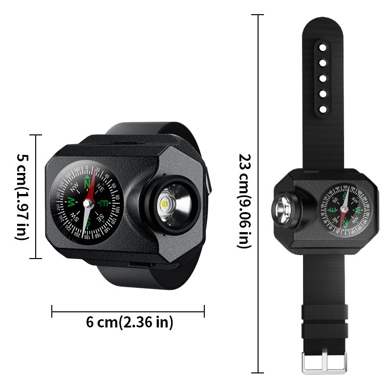 Portable Rechargeable Waterproof Mens' Sports Flashlight Led Watch With Tactical Compass For Outdoor Running Hiking Camping Gift