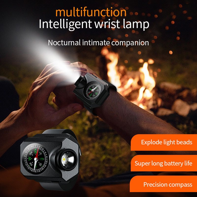 Portable Rechargeable Waterproof Mens' Sports Flashlight Led Watch With Tactical Compass For Outdoor Running Hiking Camping Gift