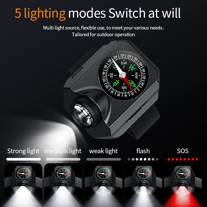 Portable Rechargeable Waterproof Mens' Sports Flashlight Led Watch With Tactical Compass For Outdoor Running Hiking Camping Gift