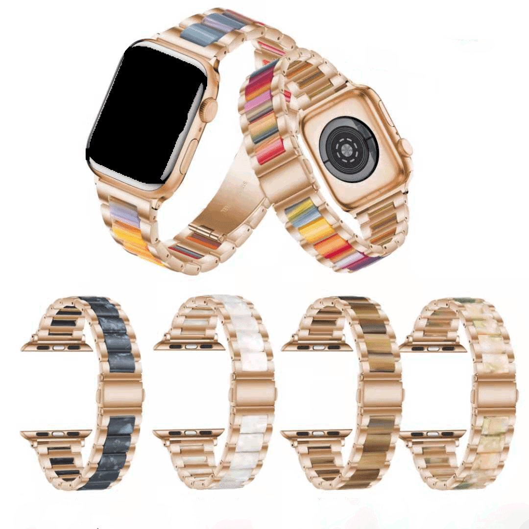 New Luxury Stainless Steel Metal Resin Smart Watch Band For Apple Watch Ultra 8 7 6 Strap 41mm 45mm
