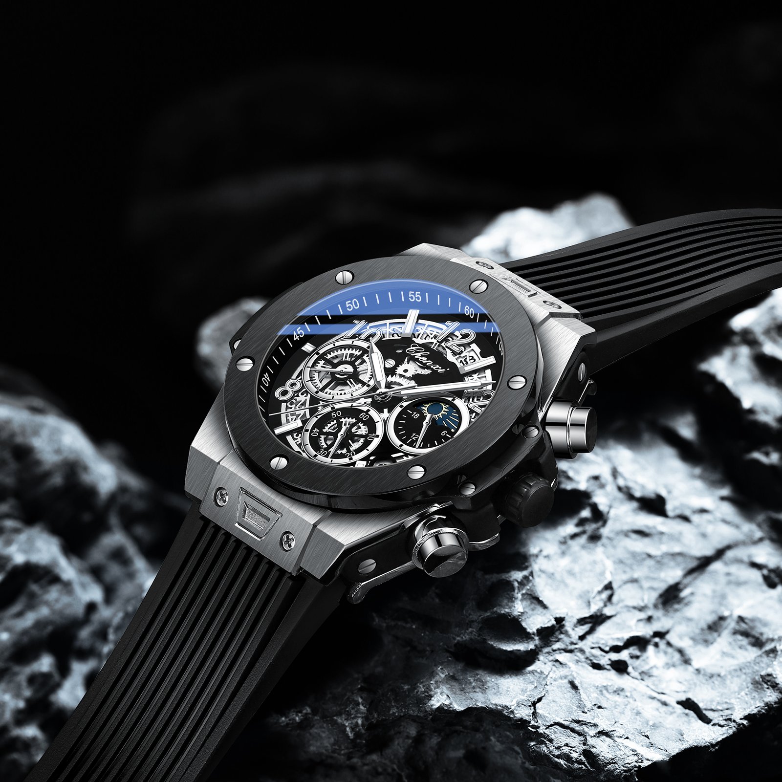 Watches Men Wrist Custom Moon Phase Chronograpy Multi-function Reloj Luminous Waterproof Silicone hommes Luxury Quartz Watch