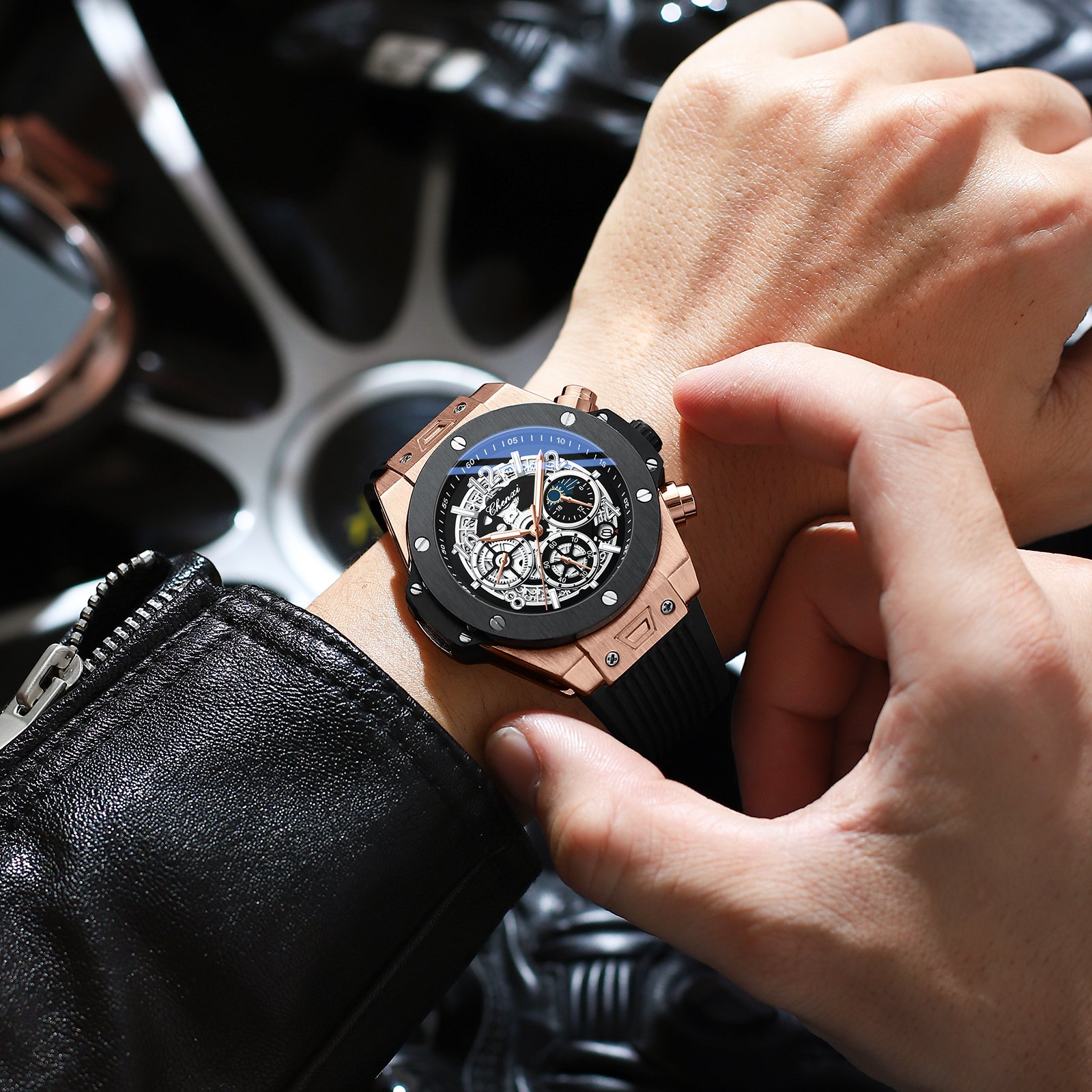 Watches Men Wrist Custom Moon Phase Chronograpy Multi-function Reloj Luminous Waterproof Silicone hommes Luxury Quartz Watch