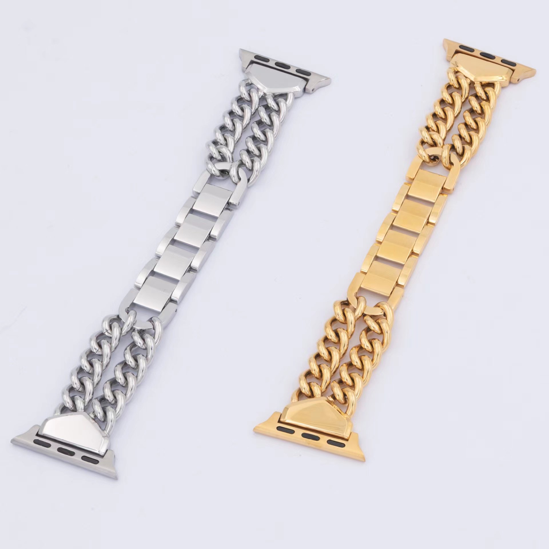 Metal For Iwatch Stainless Steel Dressy Band Double Chains Smart Watch Bracelet Strap For Apple Watch Band Acero Inoxidable