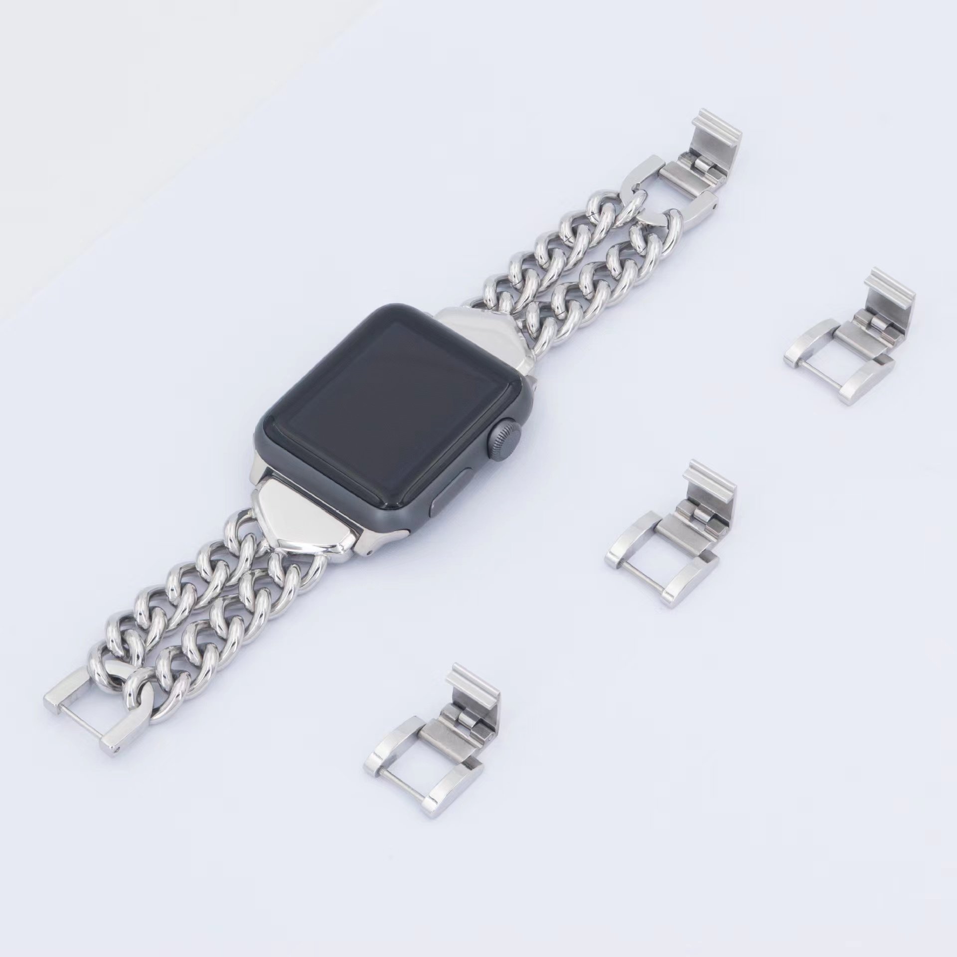 Metal For Iwatch Stainless Steel Dressy Band Double Chains Smart Watch Bracelet Strap For Apple Watch Band Acero Inoxidable