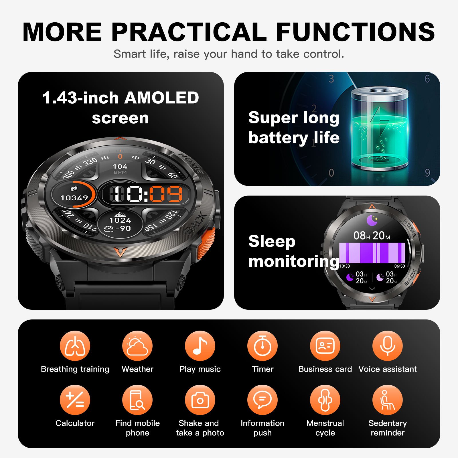 GS500 Outdoor Precise Built-in GPS Smart Watch BT Calling Waterproof 1.43 AMOLED Screen with LED Flashlight Smartwatch 2024 New