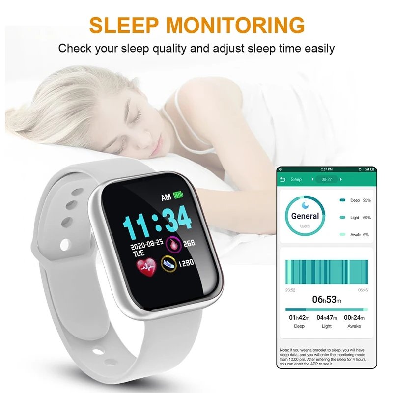 Y68 d20 Fashion Smart Bracelet Real Step Count Fashion Alarm Clock Fitness Tracker Sports woman Smart Watch