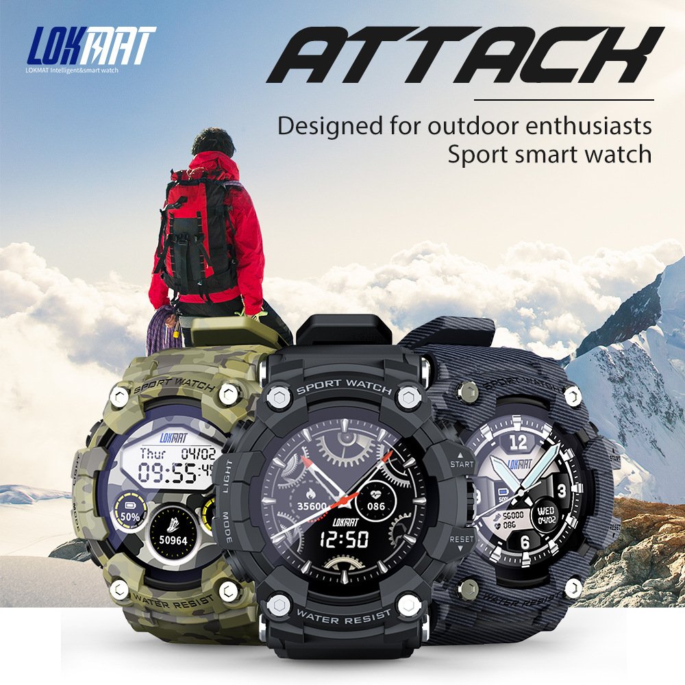 Factory Wholesales Lokmat Attack Full Touch Screen Fitness Tracker Smartwatch Heart Rate Monitor Smart Watch Men