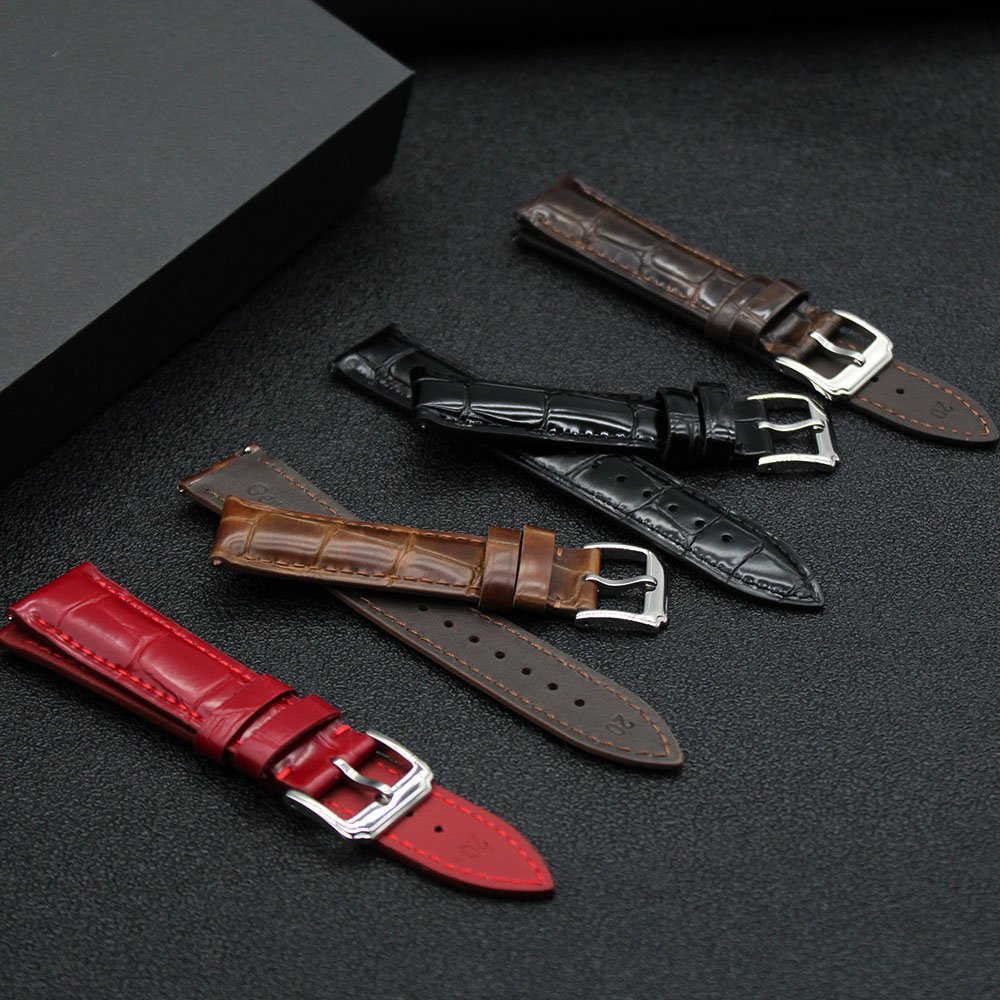 Crocodile Pattern Slub Pattern Calfskin Genuine Leather Replacement Watch Band Multicolor Waterproof Leather Smart Watch Strap