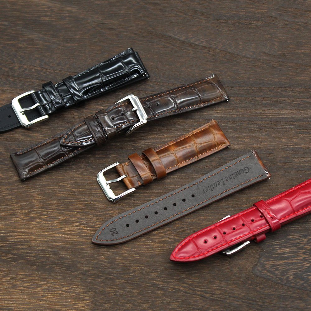 Crocodile Pattern Slub Pattern Calfskin Genuine Leather Replacement Watch Band Multicolor Waterproof Leather Smart Watch Strap