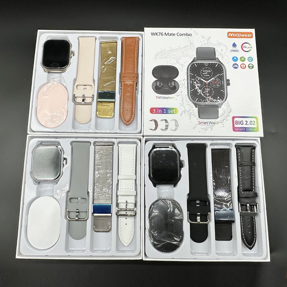 Hot Selling WK76 Mate Combo Smart Watches Full Touch Screen IP68 Waterproof BT Calls Health Monitoring Fitness Watch TWS Earbuds