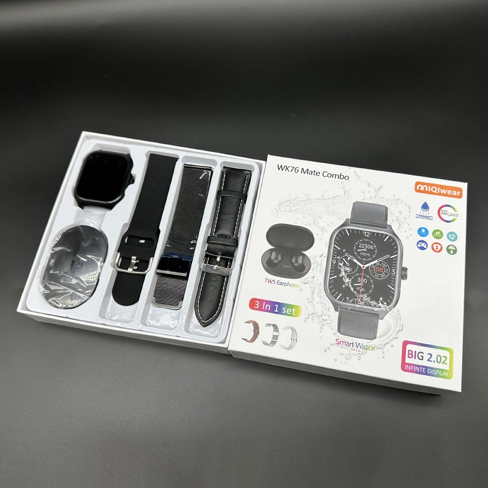 Hot Selling WK76 Mate Combo Smart Watches Full Touch Screen IP68 Waterproof BT Calls Health Monitoring Fitness Watch TWS Earbuds