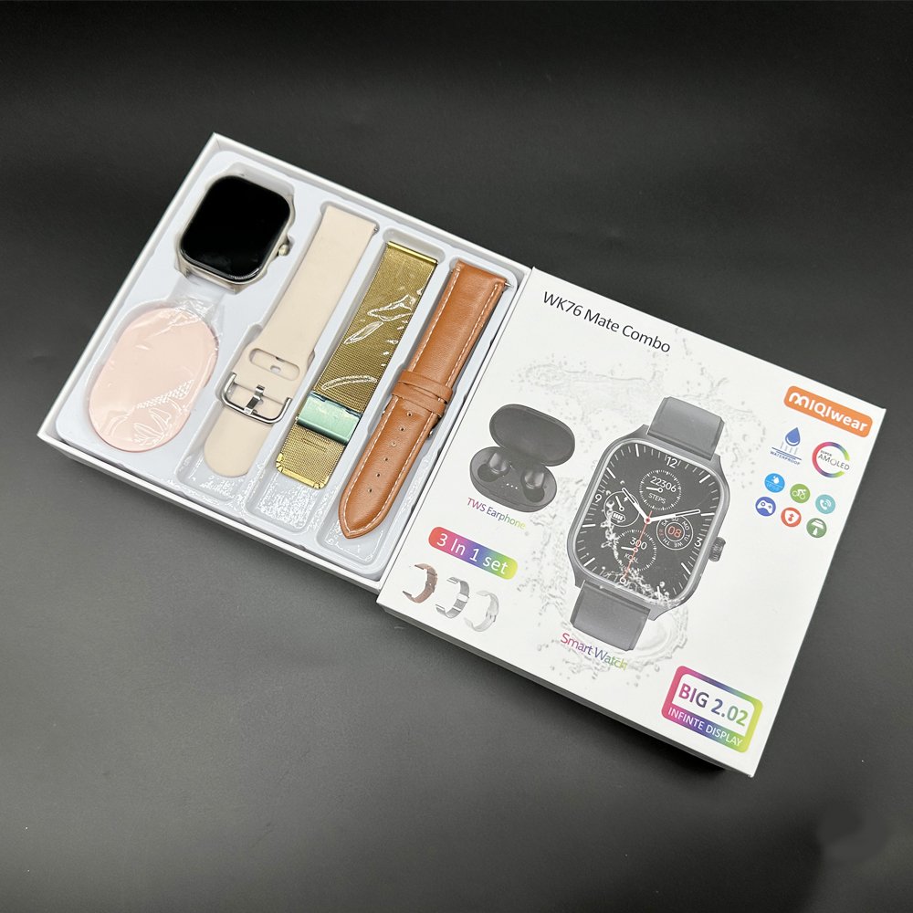 Hot Selling WK76 Mate Combo Smart Watches Full Touch Screen IP68 Waterproof BT Calls Health Monitoring Fitness Watch TWS Earbuds