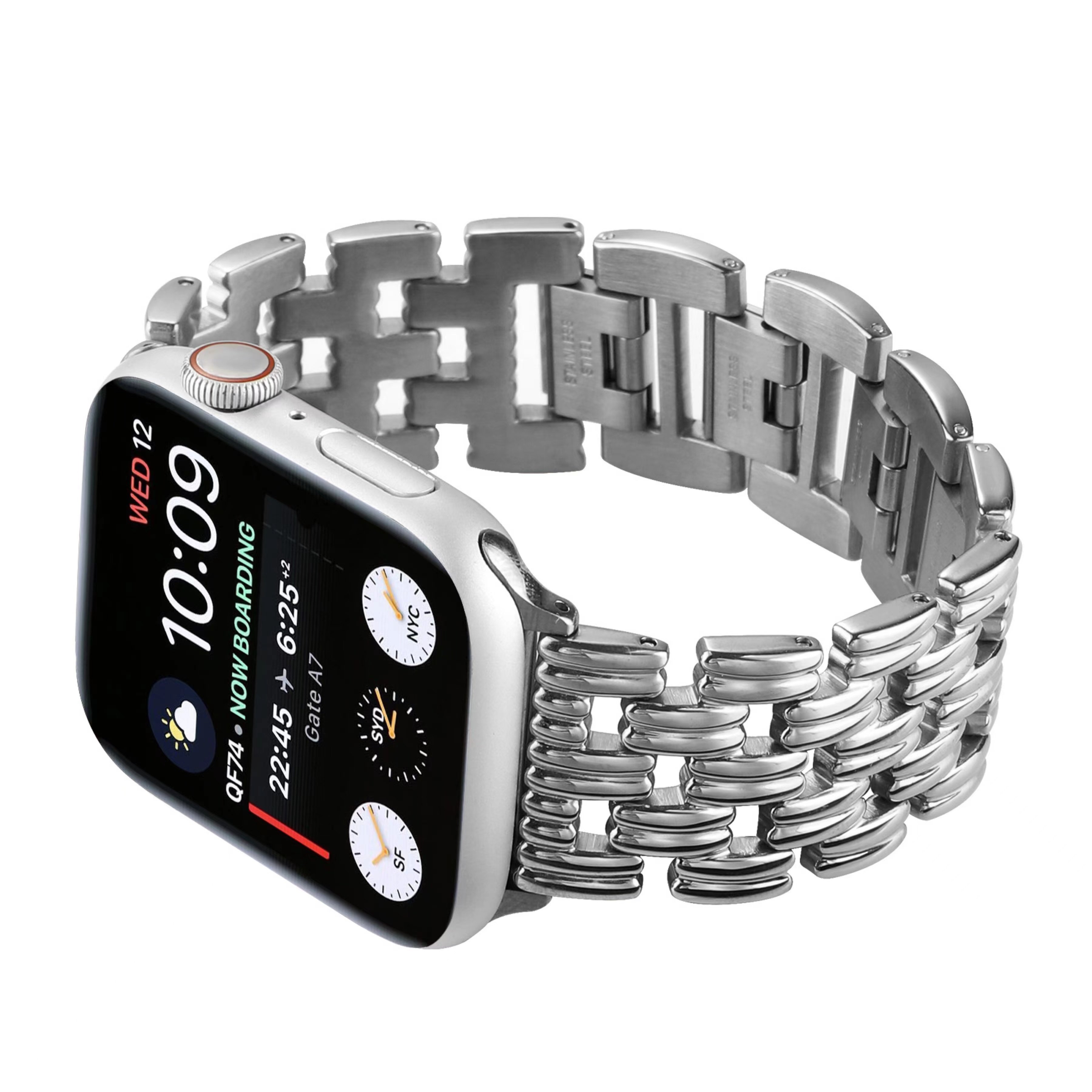 Bright Metal Wristband Stainless Steel Smart Watch Dressy Band Strap For Apple Watch Band Acero Inoxidable Gold Plated 41mm 45mm