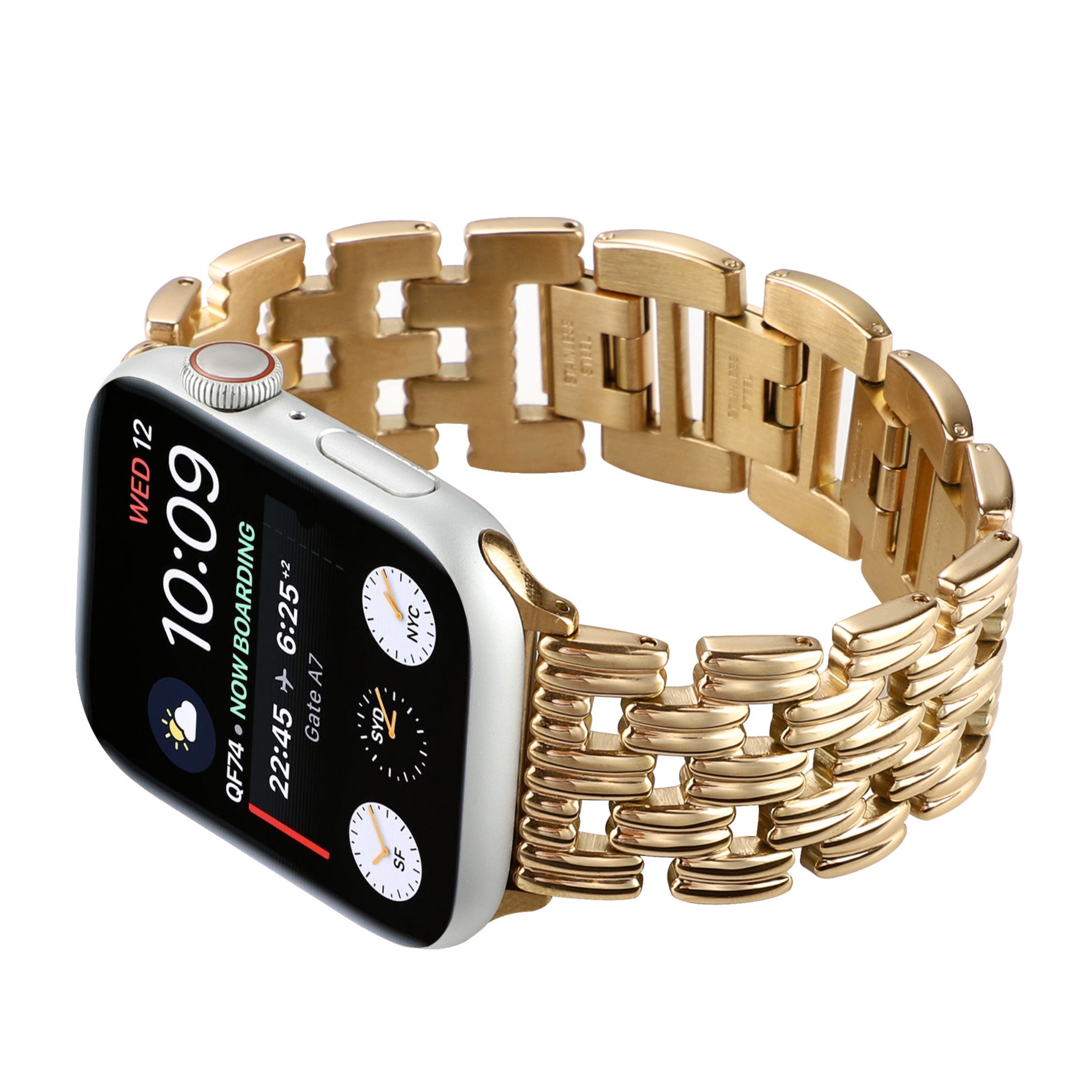 Bright Metal Wristband Stainless Steel Smart Watch Dressy Band Strap For Apple Watch Band Acero Inoxidable Gold Plated 41mm 45mm