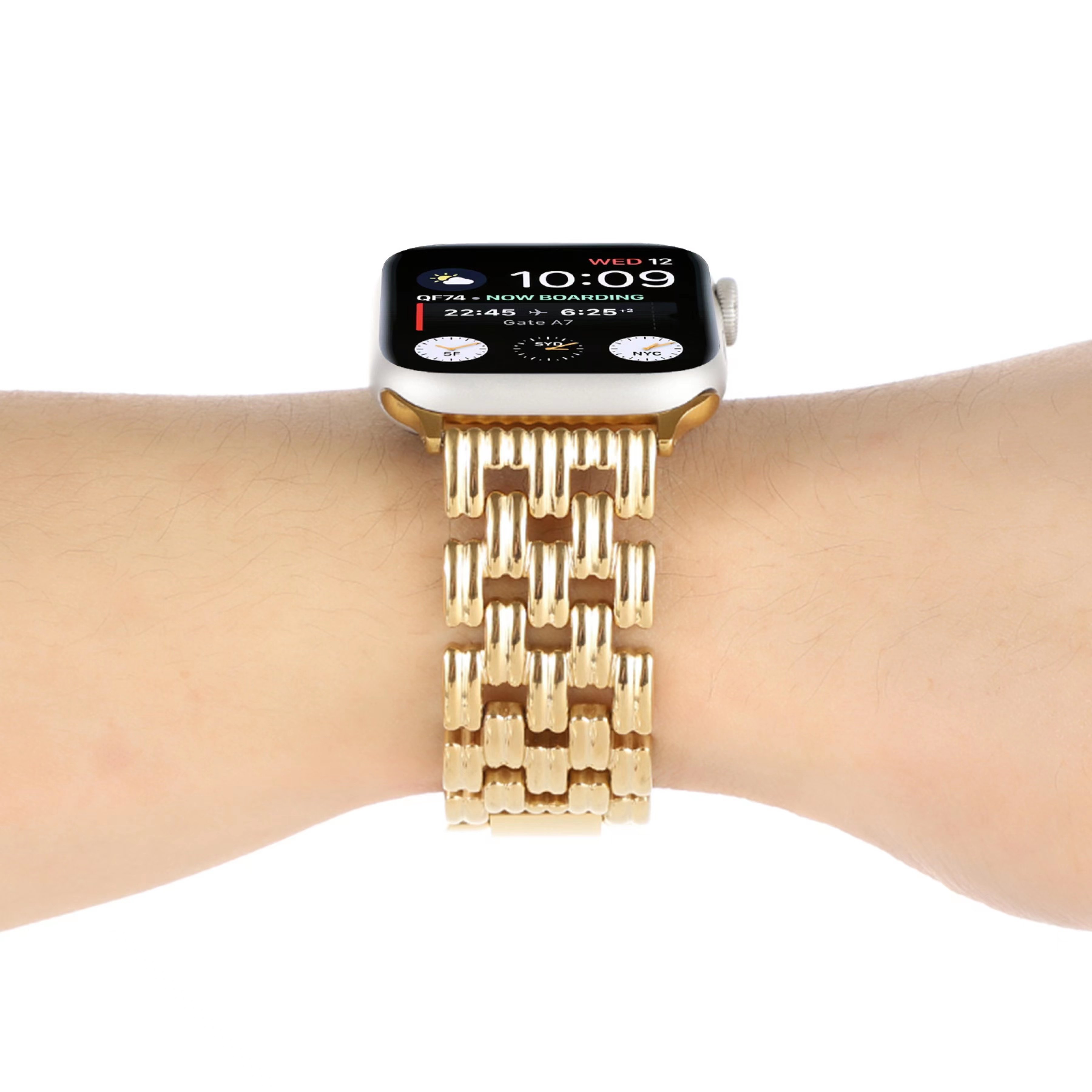 Bright Metal Wristband Stainless Steel Smart Watch Dressy Band Strap For Apple Watch Band Acero Inoxidable Gold Plated 41mm 45mm