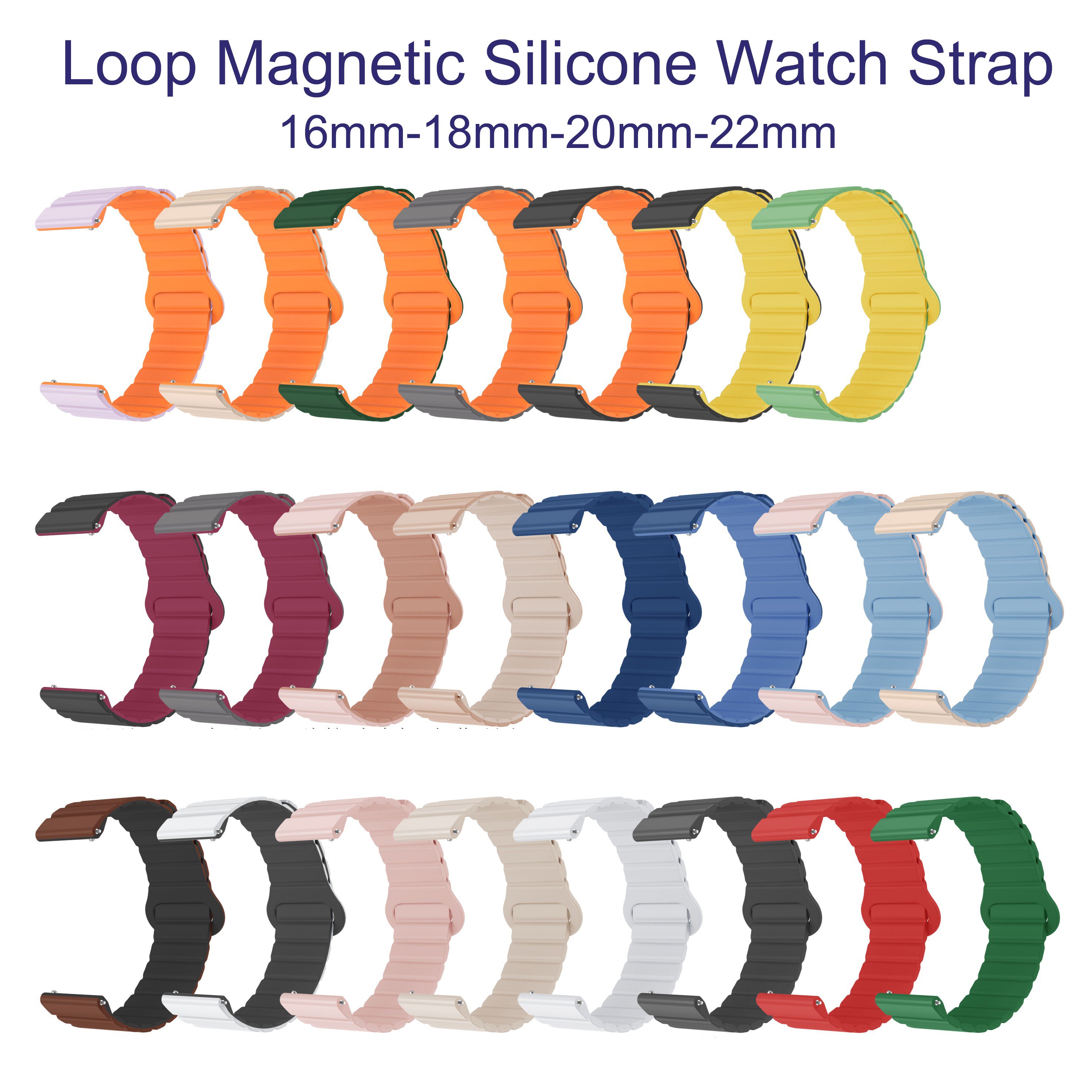 16mm 18mm 20mm 22mm Loop Silicone Strong Magnetic Color Universal Watch Band Reversible Sport Smart Watch Magnet Strap Bracelet