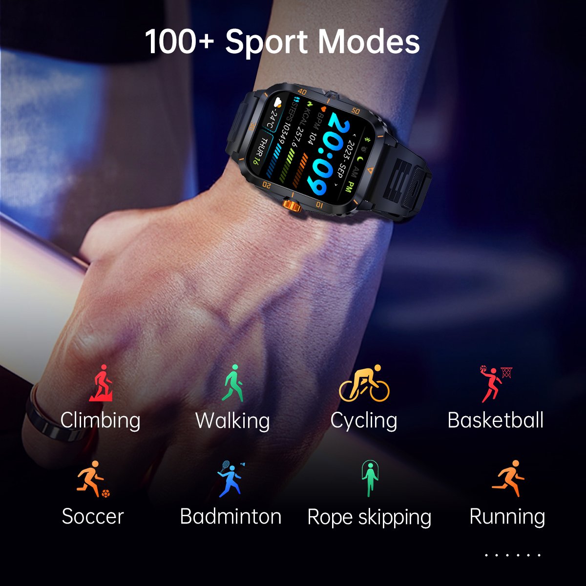SENBONO KT71 SmartWatch Men 1.96''HD Screen Answer Call Sport blood pressure 430mAH battery 3ATM Waterproof Outdoor Smart watch