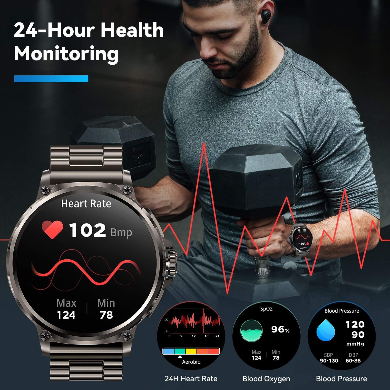 smart watch V69 POWER Montre intelligente numerique pour homme longue duree de vie de la batterie plus grand ecran appel Blu