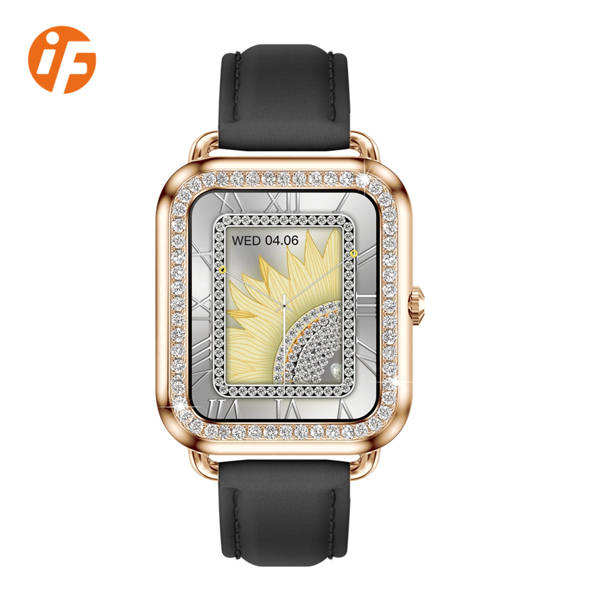 Wholesale INNOFOVO Fashion Alloy Classic Leather Strap Women Diamonds Smart Watch