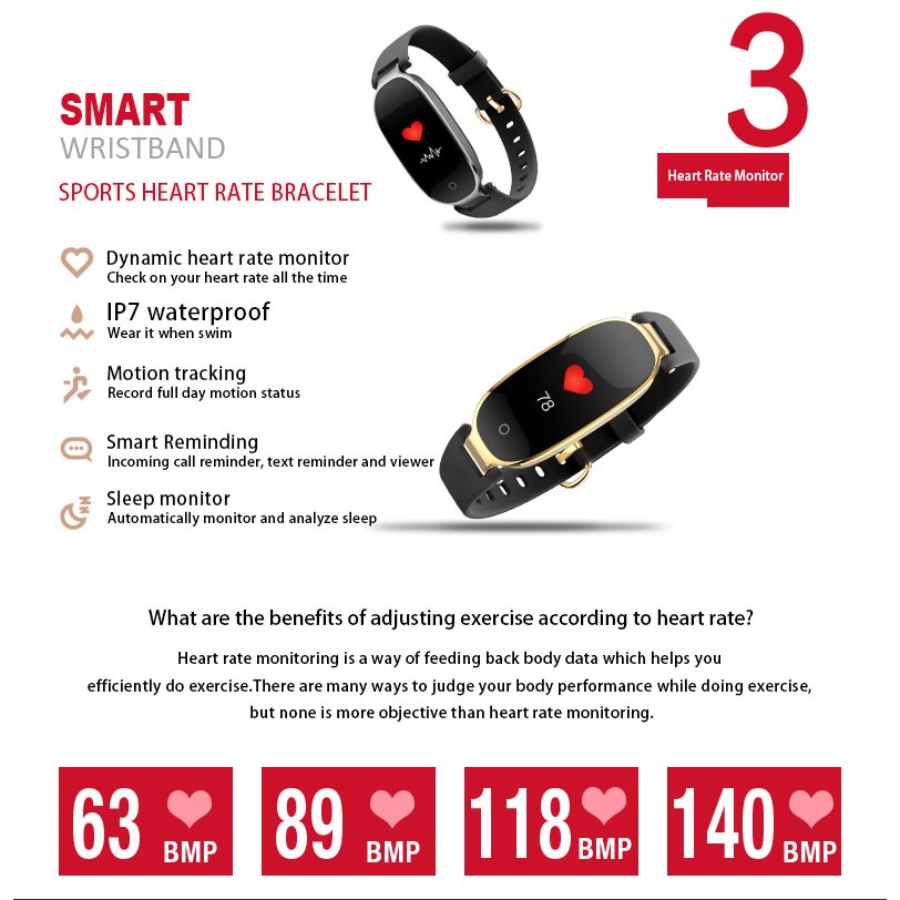 New Ladies Smart Watch Band IP67 Waterproof Fitness Wristband Activity Tracker for Women