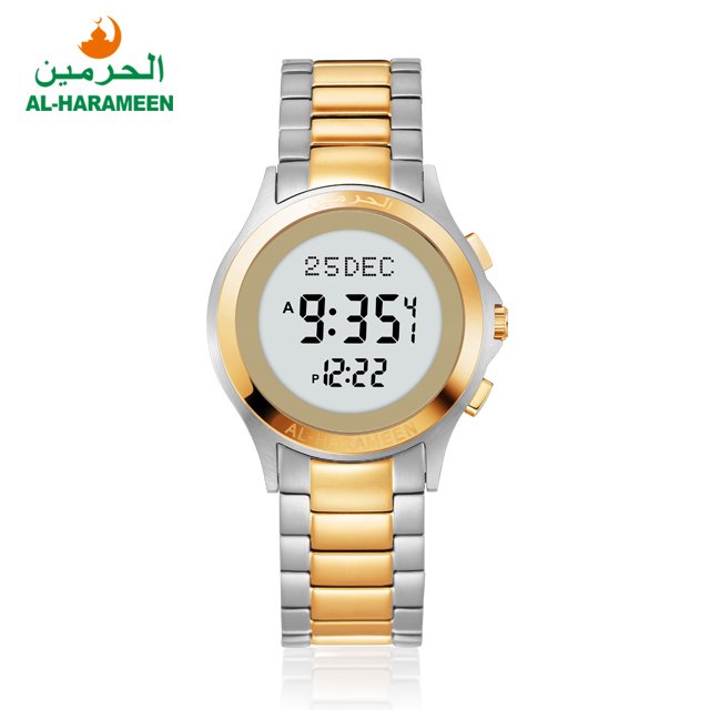 HA-6371 HA-6372 Qibla Compass Stainless Steel Waterproof Lover Azan Watch