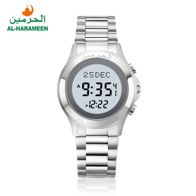 HA-6371 HA-6372 Qibla Compass Stainless Steel Waterproof Lover Azan Watch
