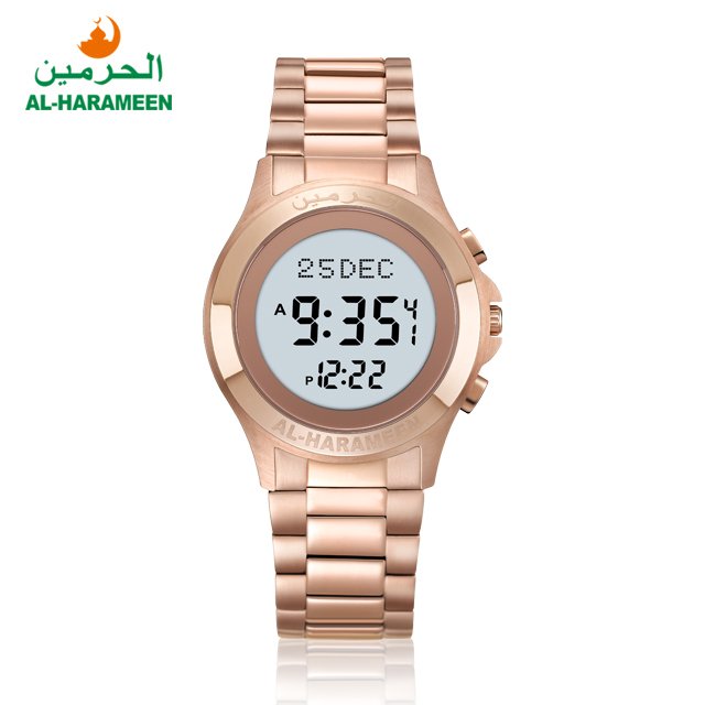 HA-6371 HA-6372 Qibla Compass Stainless Steel Waterproof Lover Azan Watch