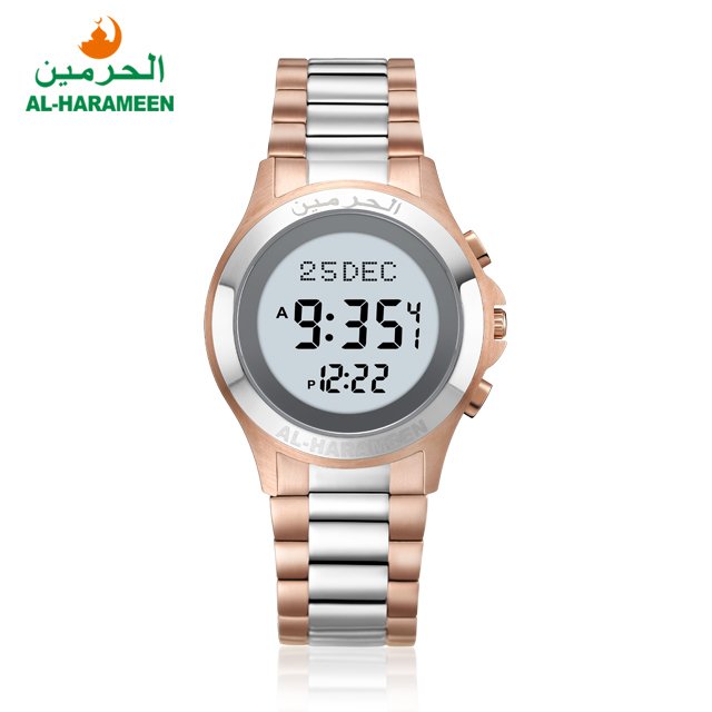HA-6371 HA-6372 Qibla Compass Stainless Steel Waterproof Lover Azan Watch