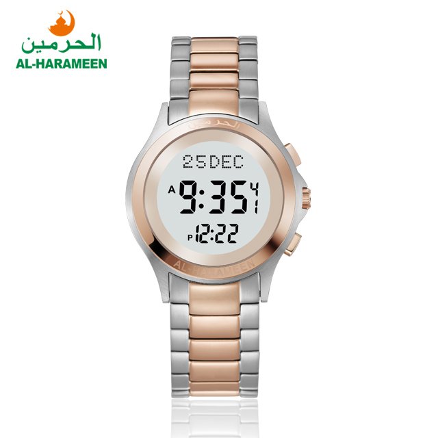HA-6371 HA-6372 Qibla Compass Stainless Steel Waterproof Lover Azan Watch