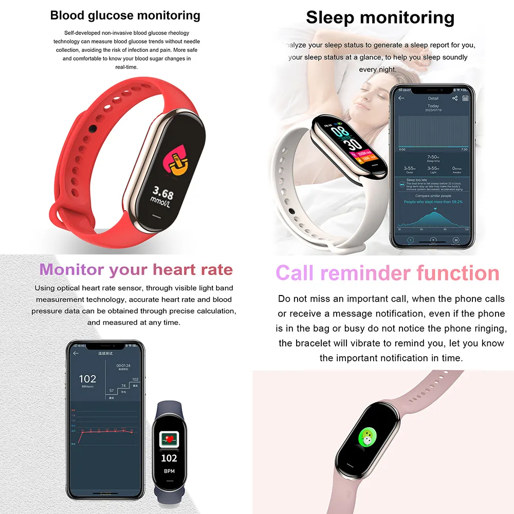 M8 Band 6 M8 Fitness Tracker Heart Rate Monitor Step count Sports Bracelet Activity Tracker Wristband Reloj M5 M4 M3 Smart Watch