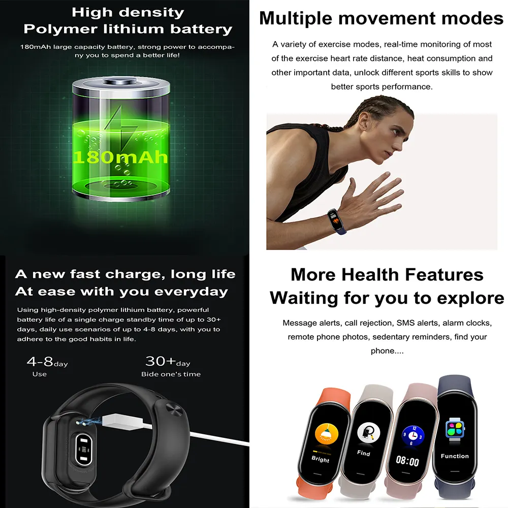 M8 Band 6 M8 Fitness Tracker Heart Rate Monitor Step count Sports Bracelet Activity Tracker Wristband Reloj M5 M4 M3 Smart Watch
