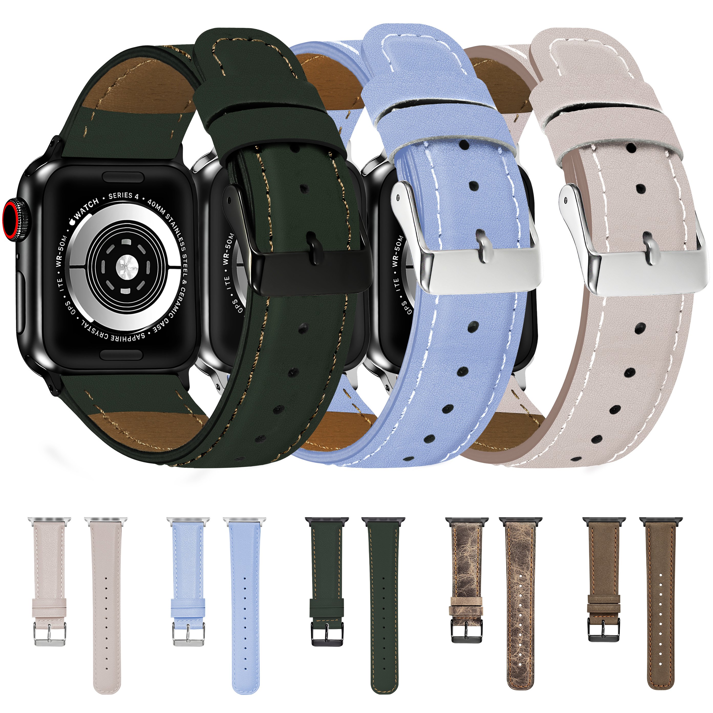 RYB Genuine Leather Watch bands for Apple watch series 9/8/7/ 6/5/4/3/2/SE Watch Strap For Smart watch 45 mm 41 mm 40 mm 44 mm