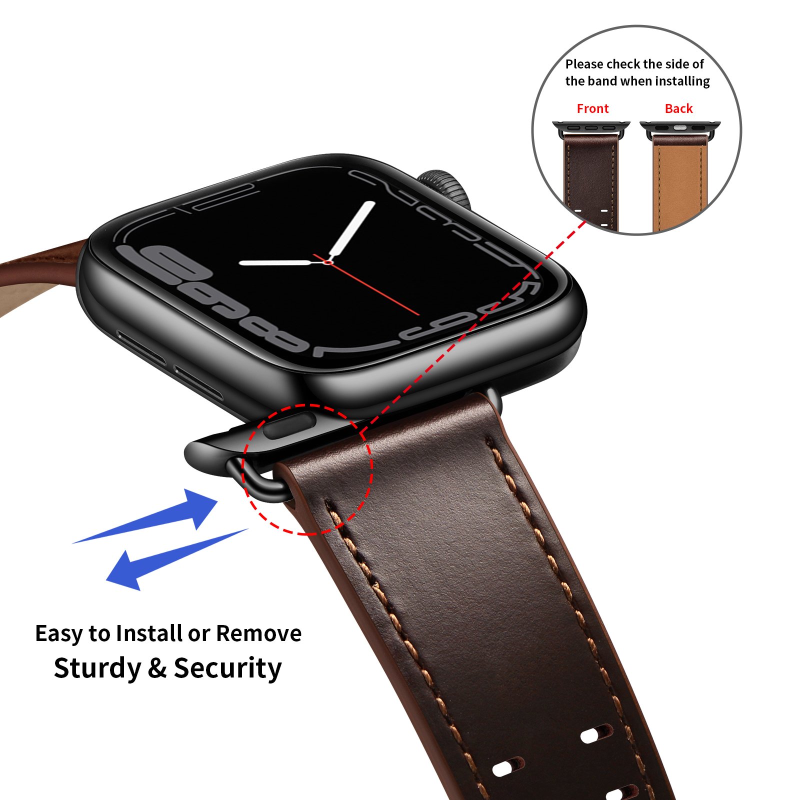 Replacement Strap Smart Watch Wristband For Apple Watch Series 8/7/6/5/4/3/2/1 Genuine Plain Leather Watch Band 44mm 41mm 38mm