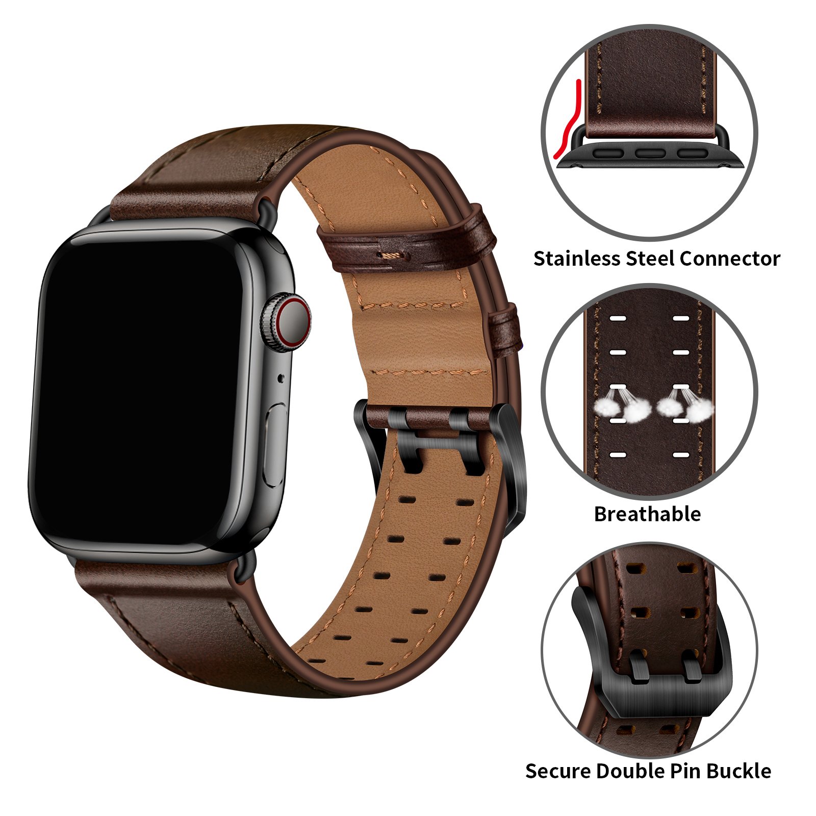 Replacement Strap Smart Watch Wristband For Apple Watch Series 8/7/6/5/4/3/2/1 Genuine Plain Leather Watch Band 44mm 41mm 38mm
