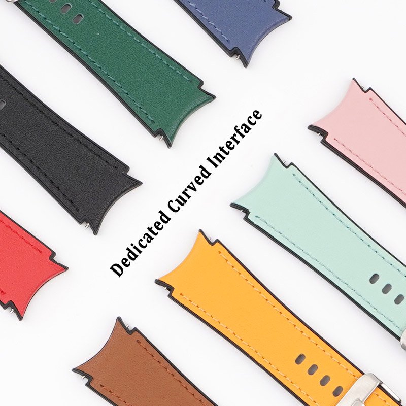 20mm Silicone Genuine Leather Watch Band for Samsung Galaxy Watch4/5 pro Waterproof Curved Quick Release Leather Watch Strap