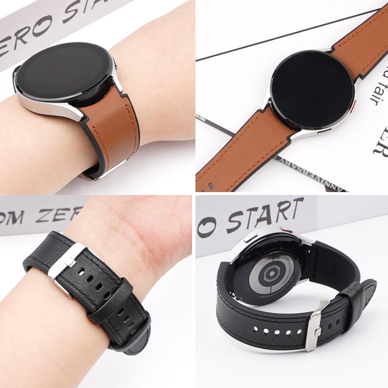 20mm Silicone Genuine Leather Watch Band for Samsung Galaxy Watch4/5 pro Waterproof Curved Quick Release Leather Watch Strap