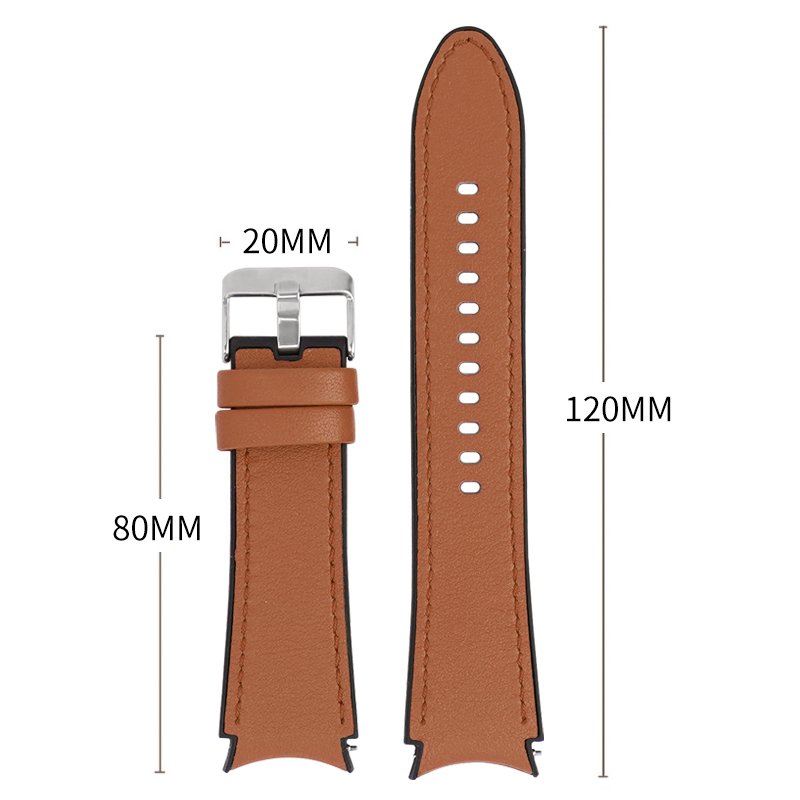 20mm Silicone Genuine Leather Watch Band for Samsung Galaxy Watch4/5 pro Waterproof Curved Quick Release Leather Watch Strap