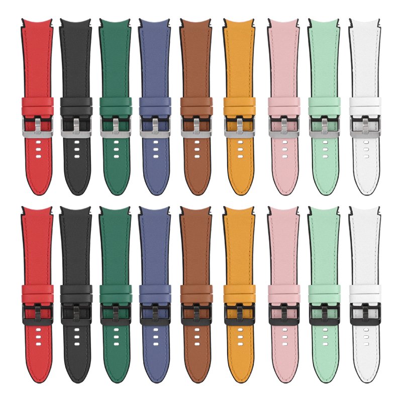 20mm Silicone Genuine Leather Watch Band for Samsung Galaxy Watch4/5 pro Waterproof Curved Quick Release Leather Watch Strap