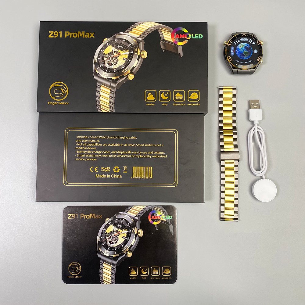 Wedtserha Outdoor Sports Watch Z91 Pro Max Smart Watch with Sleep Tracking Model T900 AMOLED Large Screen Waterproof Gold Steel