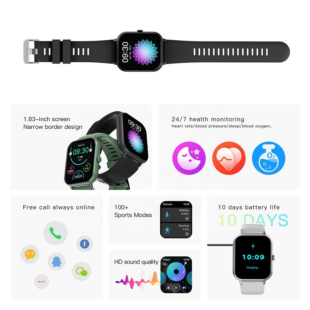 New Smart Watch Men 1.83" Full Touch Screen DIY Watch Face 100+ Sports Mode Waterproof Heart Rate Call Smartwatch Women ZL54CJ