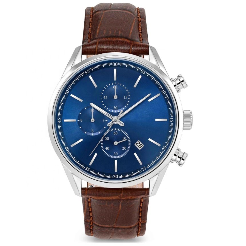 Fashion quartz watches men stainless steel watches genuine leather band calendar function men wristwatch waterproof factory OEM
